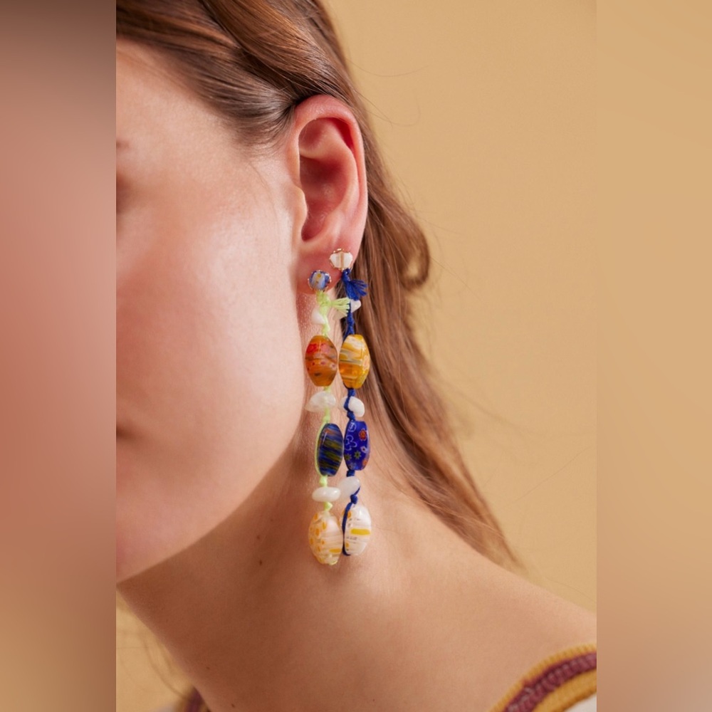 NWT Free People Ariana Ost Milliefiori Glass Bead Dangle Earrings